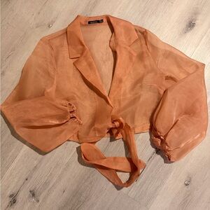 Boohoo Sheer Peach Tie-Front Jacket
